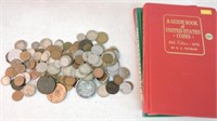 Lot of foreign coins (some silver), tokens, and