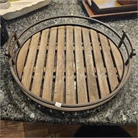 Carolyn Kinder Round Iron & Wood Slat Ottoman Tray