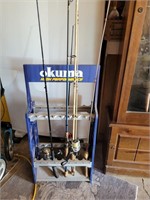 5 Fishing Rods and Rod Rack