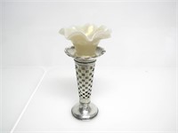 SILVER & MOTHER OF PEARL FINISH GLASS CANDLEHOLDER