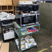 2 Metal Carts and Contents- projector, microwave,