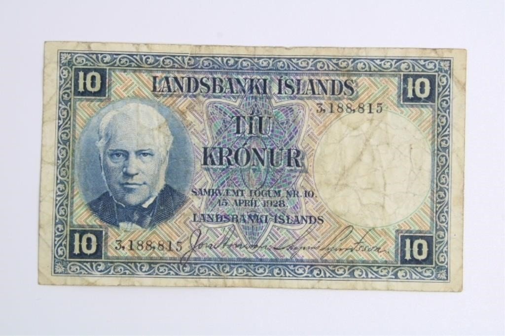 1928 ICELAND 10 KRONUR NOTE