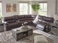 Ashley U434 PWR REC Mahogany Sectional w/ADJ HR