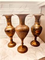 Lg Brass Vases (3)  11"