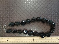 Sterling Silver & Large Black Stones Necklace