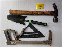 square, hammer, small planting shovel, etc