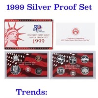 1999 United States Silver Proof Set about 1 1/2 ou