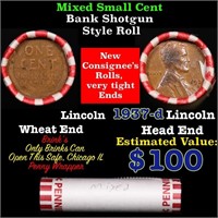Mixed small cents 1c orig shotgun roll, 1937-d Whe