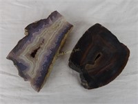 Pair Of 2 Cut Geodes Petrifided Wood Stones