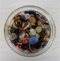 Glass Jar Full Of Vintage Buttons Sewing Lot