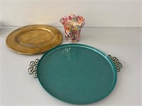 Four Brass Plates & Serving Tray