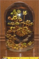 Vintage Acrylic Butterfly Floral Dome Paperweight