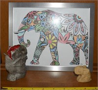 (3) Elephant Pcs w/ Antique Ceramic Vase & Color
