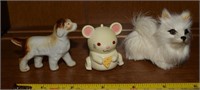(3) Animal Figures w/ "Fuzzy" Dog, Mouse Wind Up+