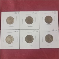 Six Buffalo Nickels - 1920-1937