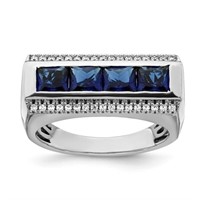 Sterling Silver Created Blue Sapphire Men Ring