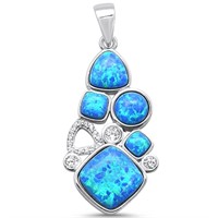 Sterling Silver Blue Opal Created Pendant