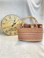 2 Pcs. Woven Bag and Clock