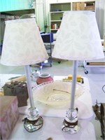 2 Etched Glass Lamps with Shades