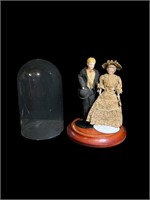 Antique Dollhouse Porcelain Couple in Cloche Dome