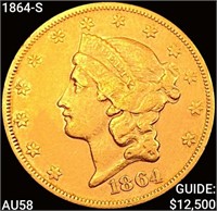 1864-S $20 Gold Double Eagle CHOICE AU