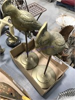 Brass bird on stand, 14" tall, pair