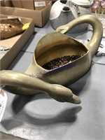Double swan brass planter, 14" long