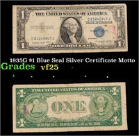 1935G $1 Blue Seal Silver Certificate Grades vf+ M