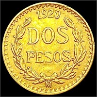 1920 Mexico Gold 2 Pesos 0.0482oz UNCIRCULATED