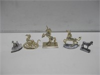 3 Metal Unicorns & 3 Assorted Statues See Info