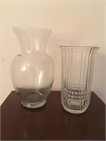 LOT of 2 Clear Glass Vases