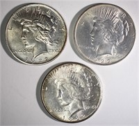 3 CH BU PEACE DOLLARS: 1922, 1922-D &