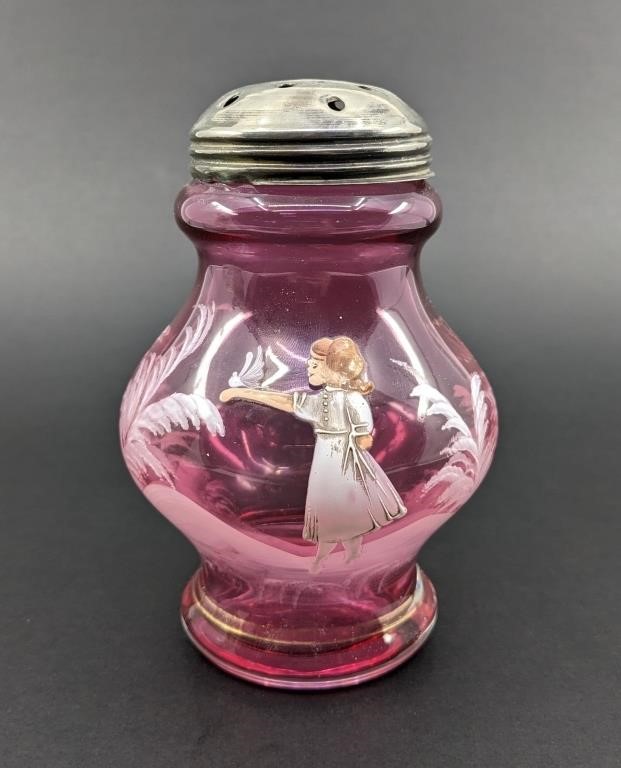 Mary Gregory Cranberry Glass Sugar Shaker
