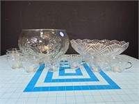 plastic & glass punch bowls with 8 cups