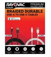 Rayovac USB-A to USB-C Cables, 2 Pack, Black/White