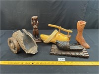 Carved Wood Shoes, Bottle Cart, Figurine