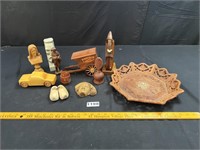 Wood Bowl, Figurines, Wagon Cart, Shoes, Car, More