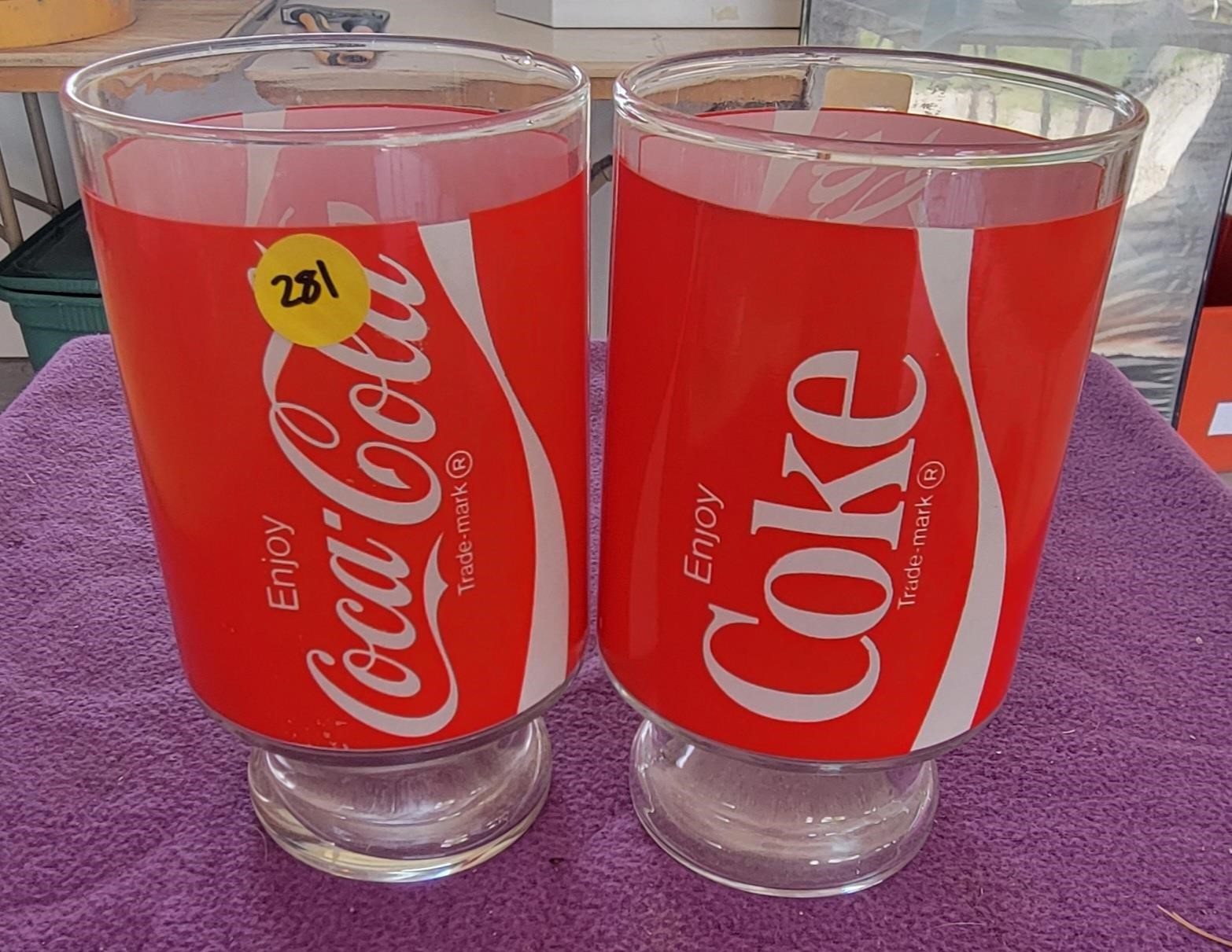 2 large vintage coca-cola glasses