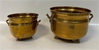 TWO NICE VINTAGE BRASS FOOTED PLANTERS