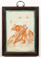 CHINESE IRON RED FRAMED PORCELAIN PLAQUE