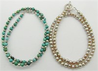 (2) 16" Turquoise & Potato Pearl Necklaces