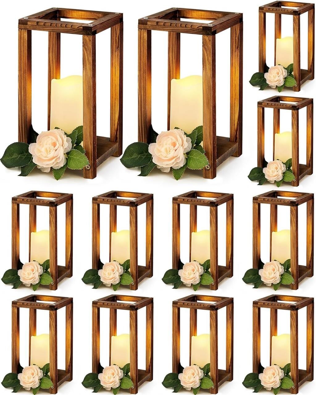 24 Pcs Wedding Candle Lantern Bulk  Wooden LED