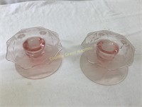 2 Pink Depression Candle Holders