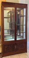 Asian Style Carved Rosewood 4 Door Lighted Cabinet