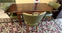 Extendable Table w/ 3 Green Nailhead Chairs