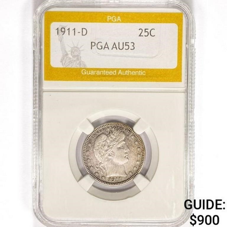 1911-D Barber Quarter PGA AU53