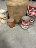Antique pantry box and vintage cans