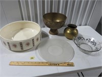 1071 Brass Pedestal Bowl, DITMAR Large Dish, Frost