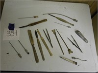 EARLY SCAPELS & MEDICAL EMBALMING TOOLS LOT