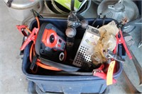 Misc lot; jumper cables, battery tester, trailer